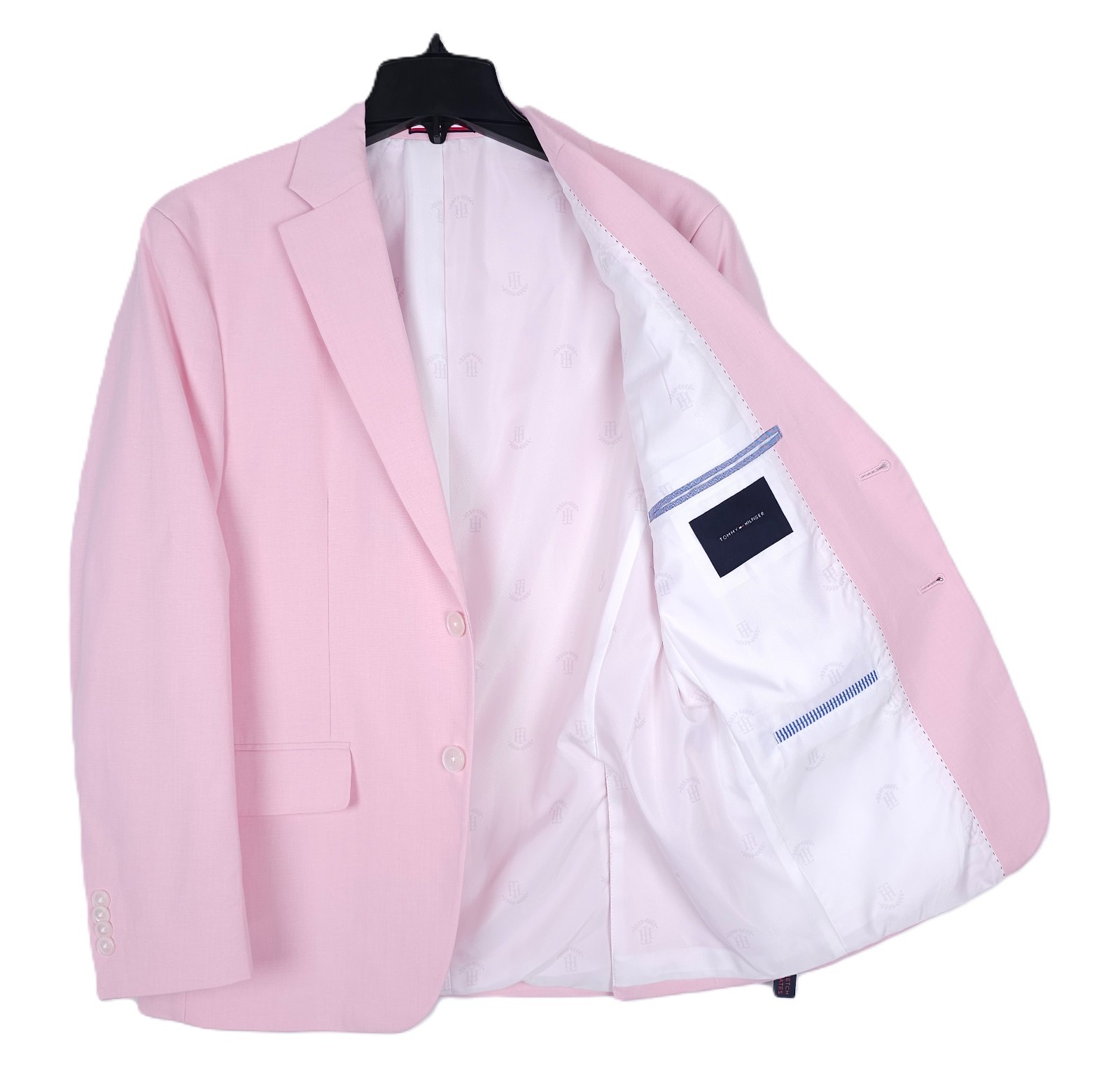 Tommy Hilfiger Mens Modern Fit 2 Piece Suit 46R 40×30 Light Pink Solid Chambray