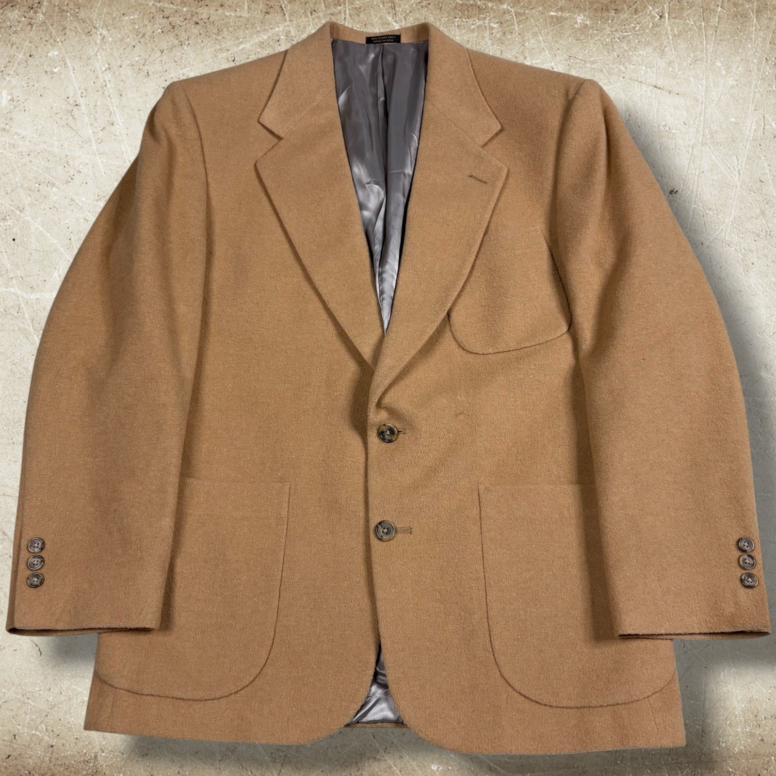 Vintage Eddie Bauer Blazer Men’s Size 39 Beige Camel Hair USA Made Retro Preppy