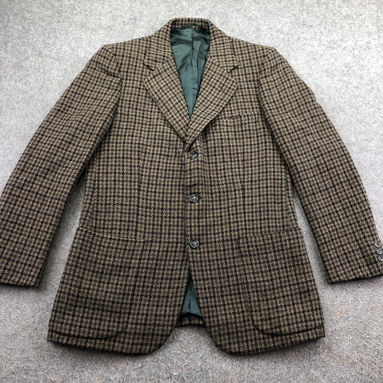 Vintage Harris Tweed Sport Coat Mens 38 Brown Houndstooth Wool Hand Woven Italy