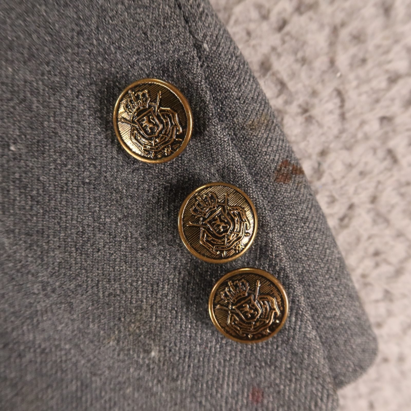 VTG Haggar Jacket 40R M Gray Heather Twill Patch Pockets Gold Crest Buttons