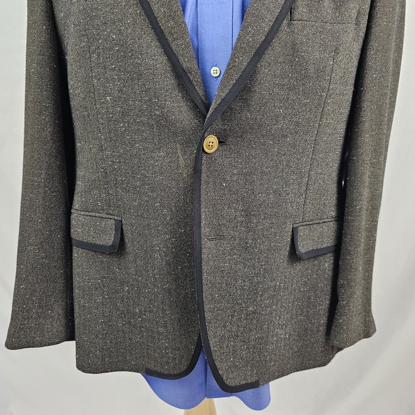 Tallia Flecked Blazer Brown with Black Ribbon Detail Sport Coat Poly Rayon 42S