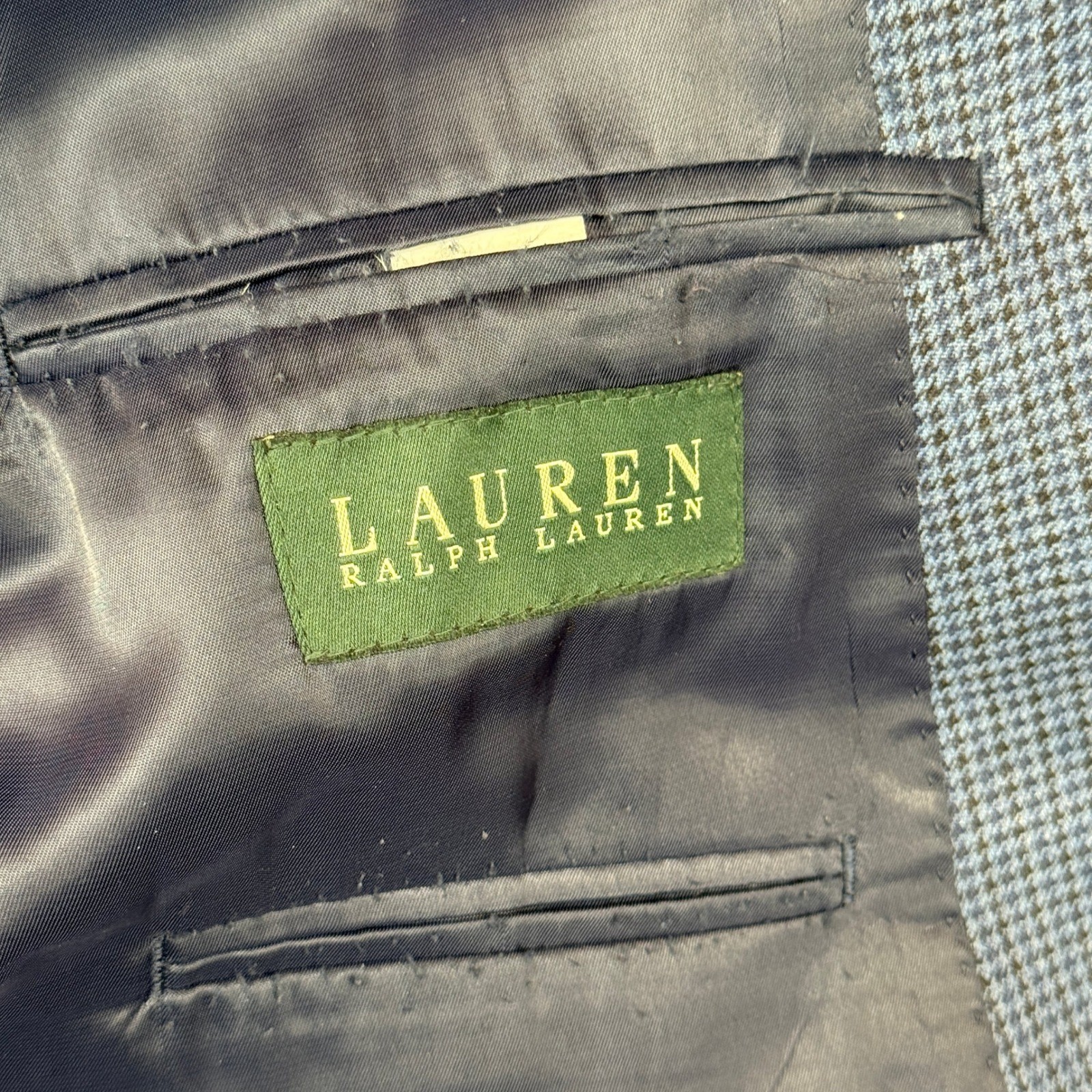 Lauren Ralph Lauren Sport Coat Blazer Silk Wool Mens 48L Blue Micro Check Jacket