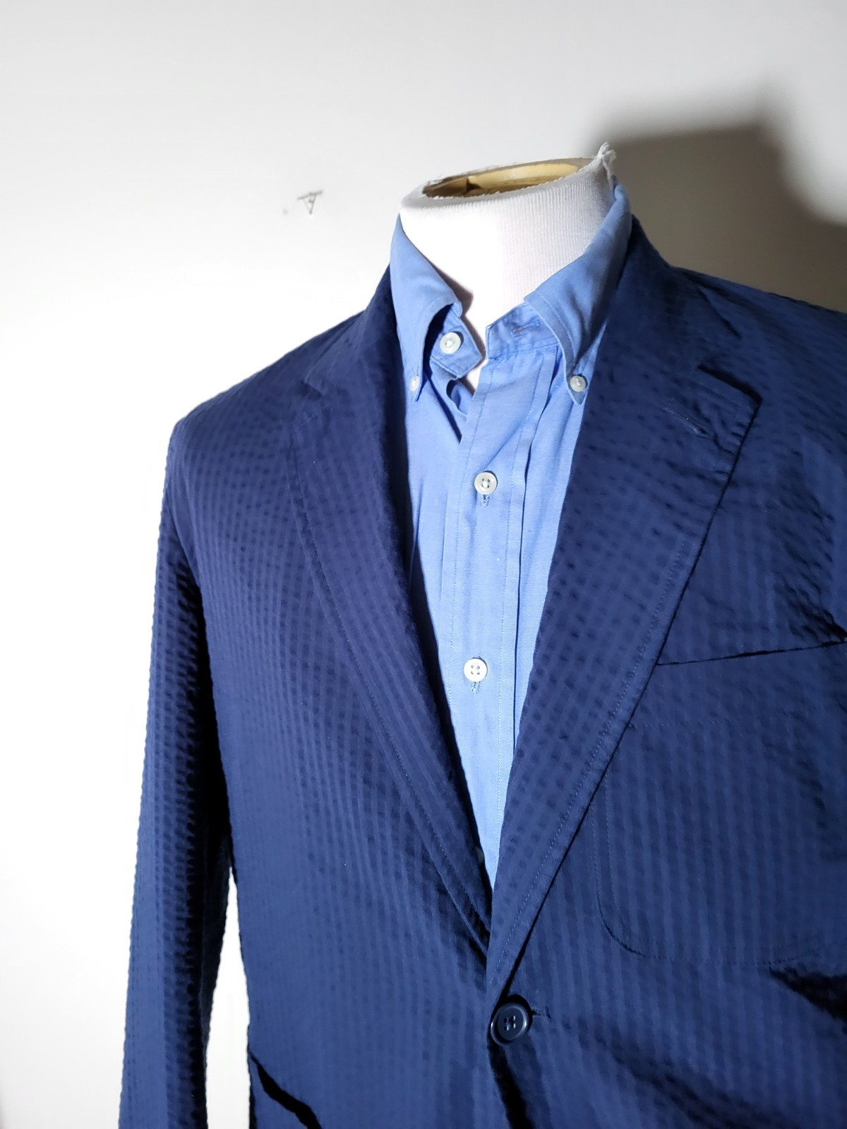 Nautica L Large 44 Navy Blue Black Striped cotton Seersucker sport Blazer Jacket