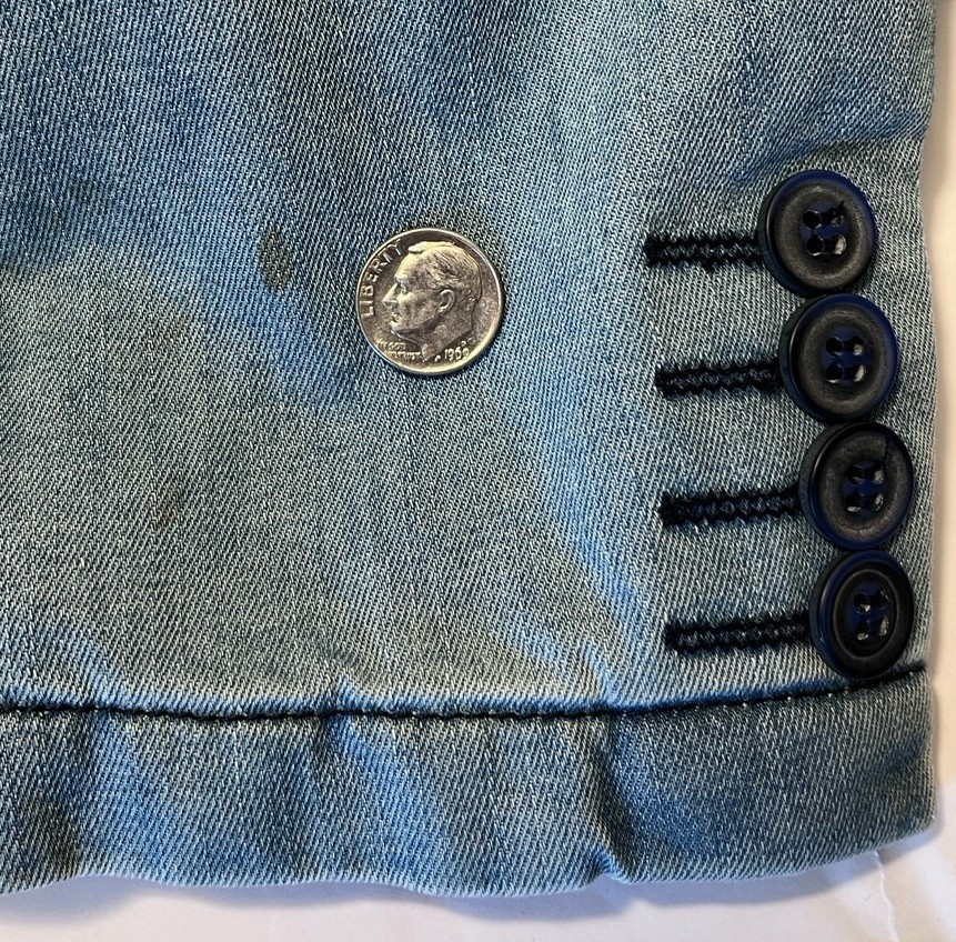 Rosso Bianca Men’s Blazer Blue Denim Rear Slit Button Detail Sleeve Padded Shoul