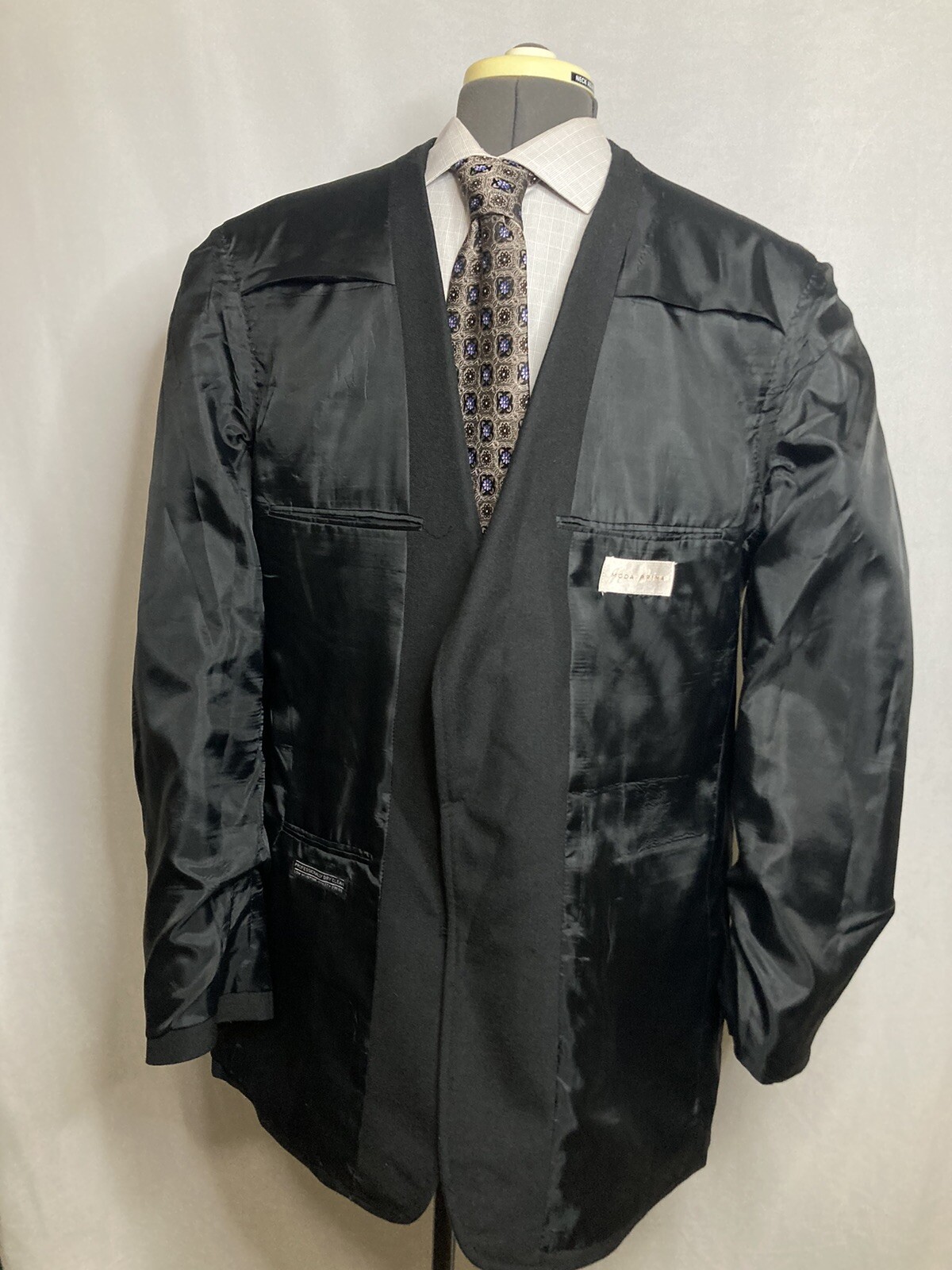 Moda Prima Mens Blazer Suit Jacket Sport Coat 44L 48″ Black 2 Button Wool Mint
