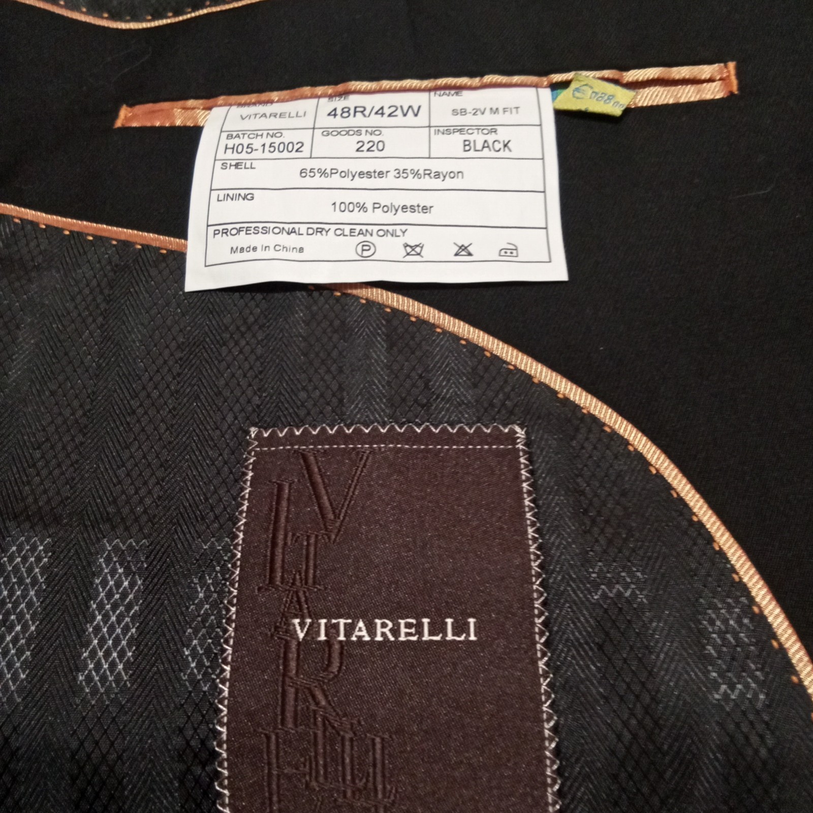 Vitareli Black Men’s Suit Jacket Size 48R/42W
