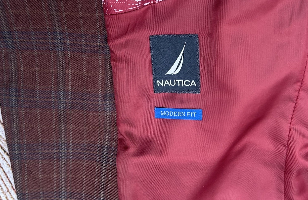 Nautica Branford Sport Coat Mens 42R Modern Fit Berry Red Plaid Blazer Jacket