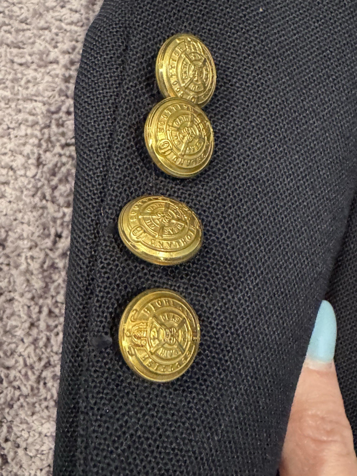 Men’s Cambridge Bay Sz 43 All Seasons, Navy Blazer, Gold Buttons, Classic USA