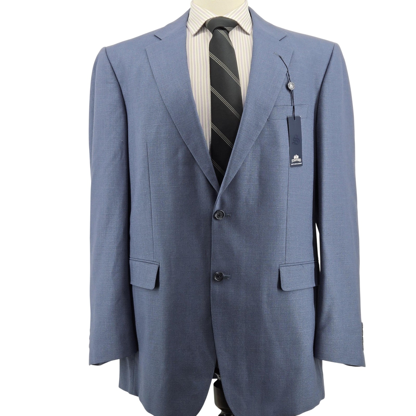 Stafford Suit Jacket Mens 42 Blue Polyester Rayon Acetate 2 Button Made In China