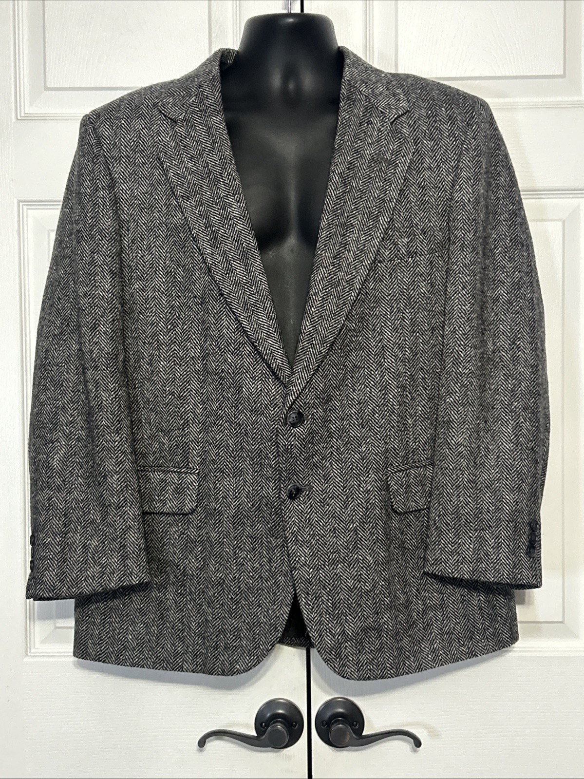 Vintage Towncraft 100% Shetland Wool Blazer Navy Herringbone Tweed Men’s 42S