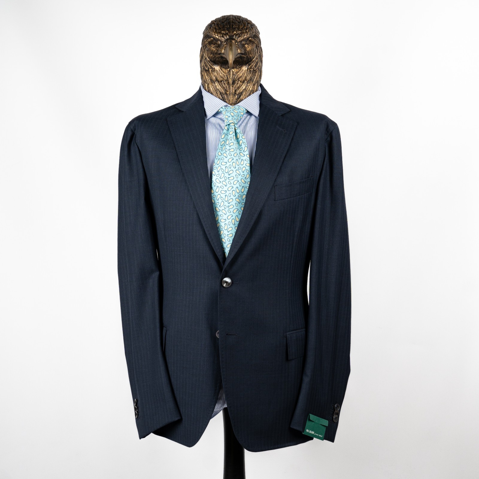 NWT $1950 Pal Zileri Green Label Wool Striped Unlined Suit Midnight 46US/56IT