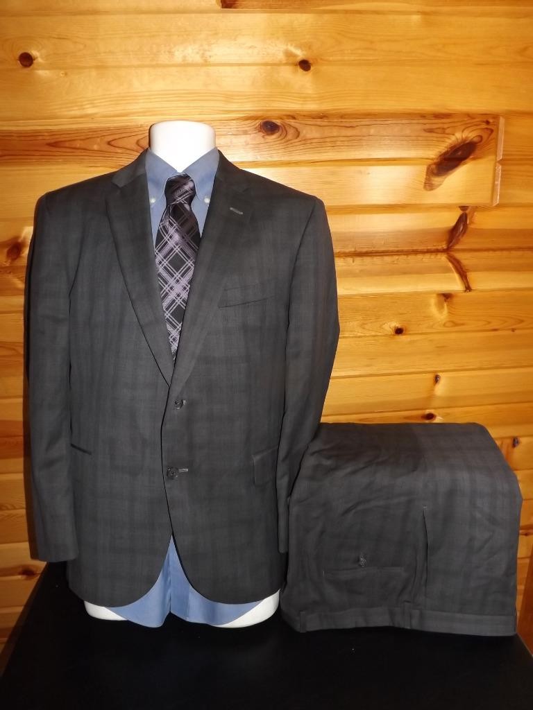 Jack Victor Select Canada 44R W38 L29 Gray Plaid Flat Front Two Button Wool Suit