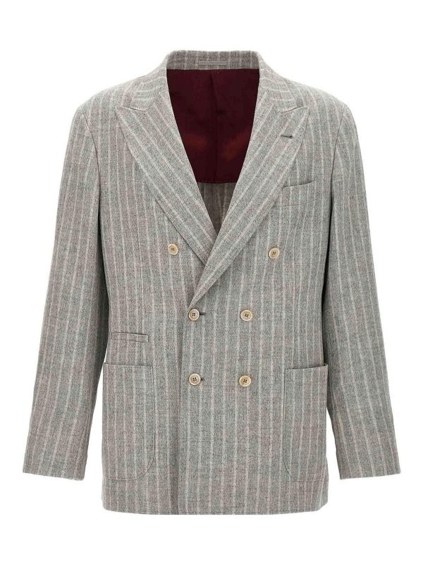 BRUNELLO CUCINELLI MEN’S GRAY STRIPED DOUBLE-BREASTED BLAZER MSRP $5800