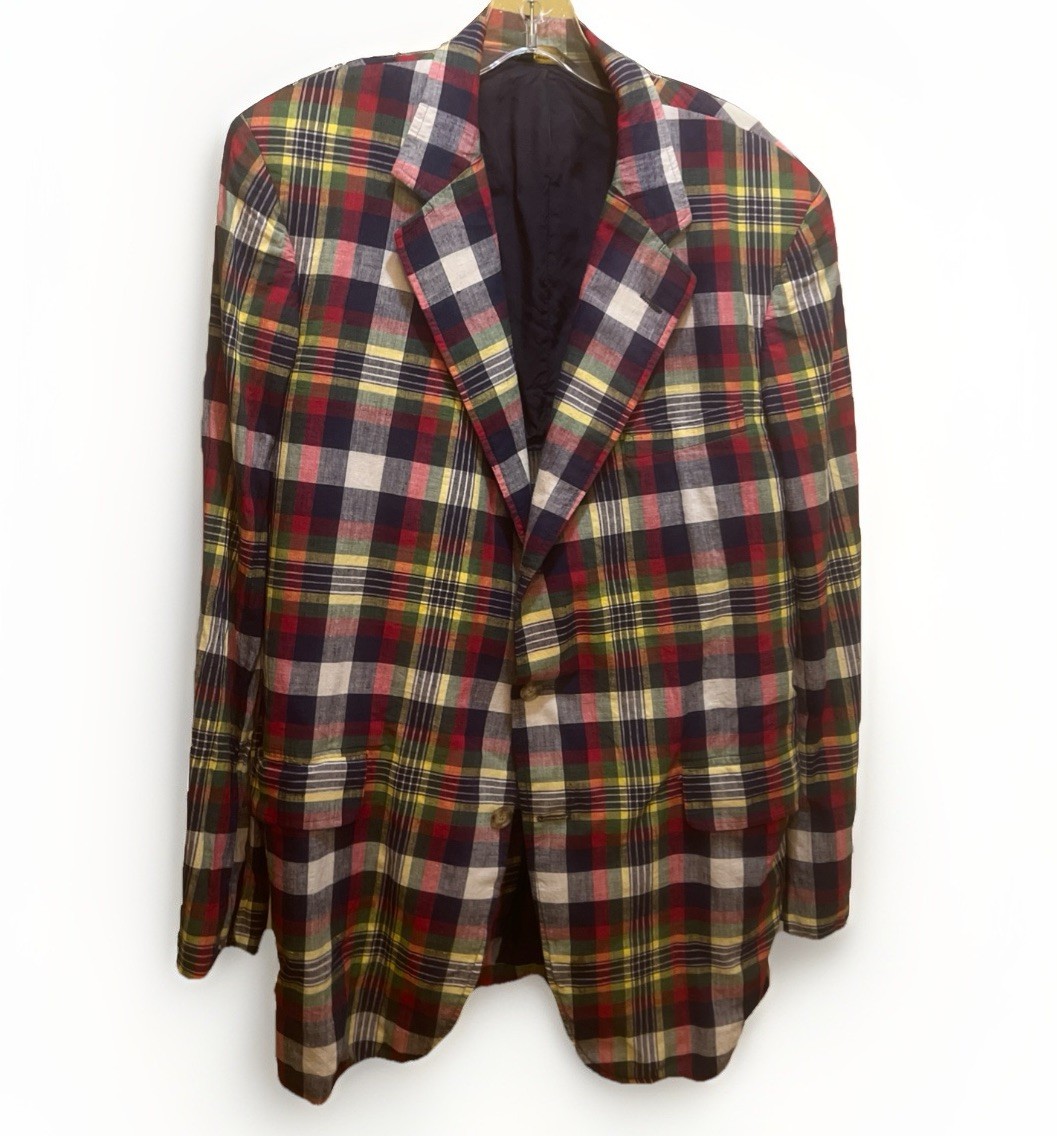 Vintage 1960s Corbin Madras Sport Coat 42R Plaid Preppy Blazer