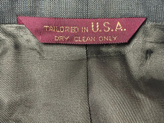 Vintage 80s Gladiator Double Breasted Suit 44R Union Made USA Gray Stripe Mens