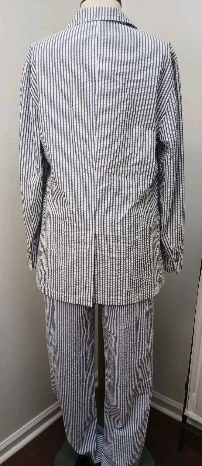 J. Peterman Seersucker Suit Jacket And Pants 100% Cotton