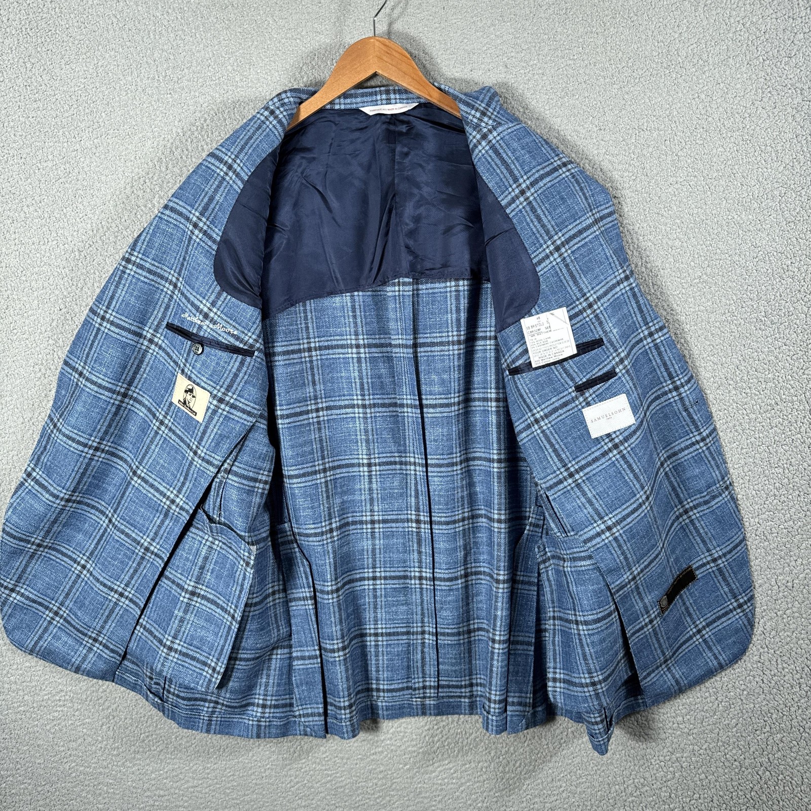 Samuelsohn Blazer Mens 48 Long Blue Plaid Wool Cashmere Soft Sport Coat Canada
