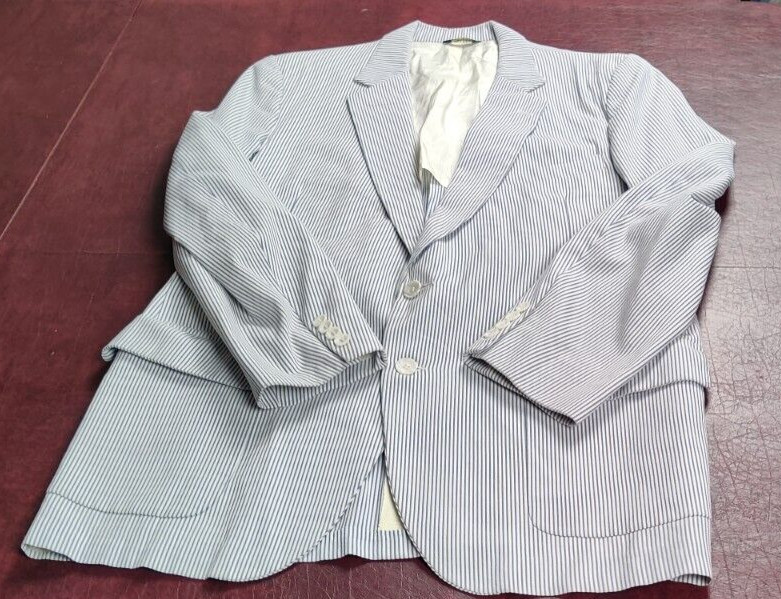 VINTAGE BLAZER MEN 44 BLUE STRIPE BANCROFT ACADEMIA PREPPY RETRO CLASSIC READ