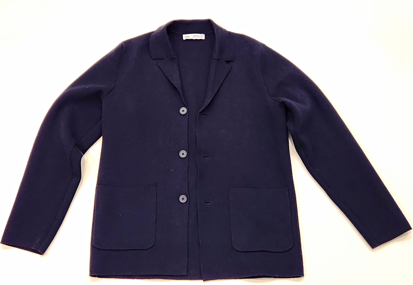ZARA Teens Navy Solid Tuxedo Blazer 13-14 4-Button Notch Lapel