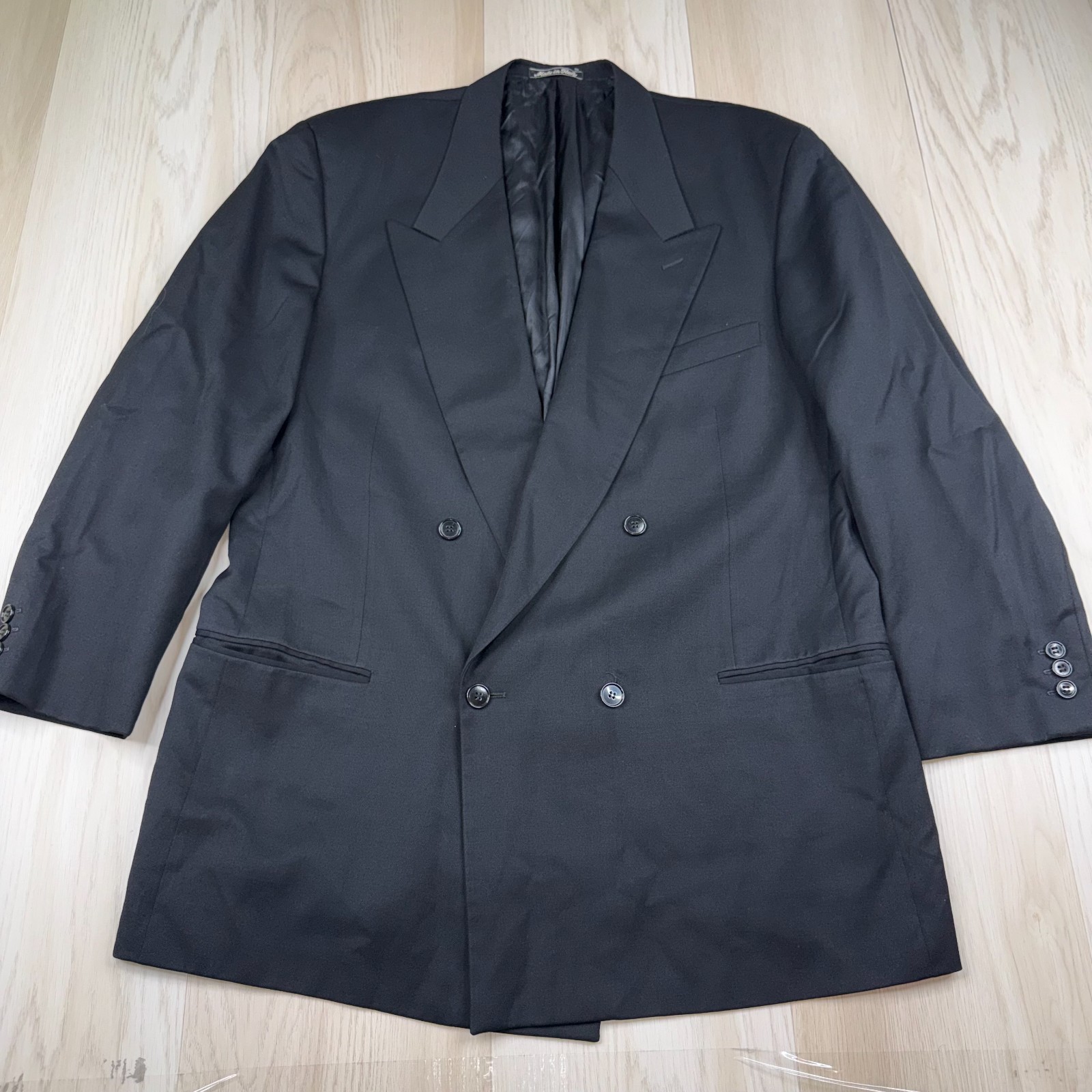 Mani Mens Black Peak Lapel Classic Double Breasted Formal Blazer Jacket Size 44L