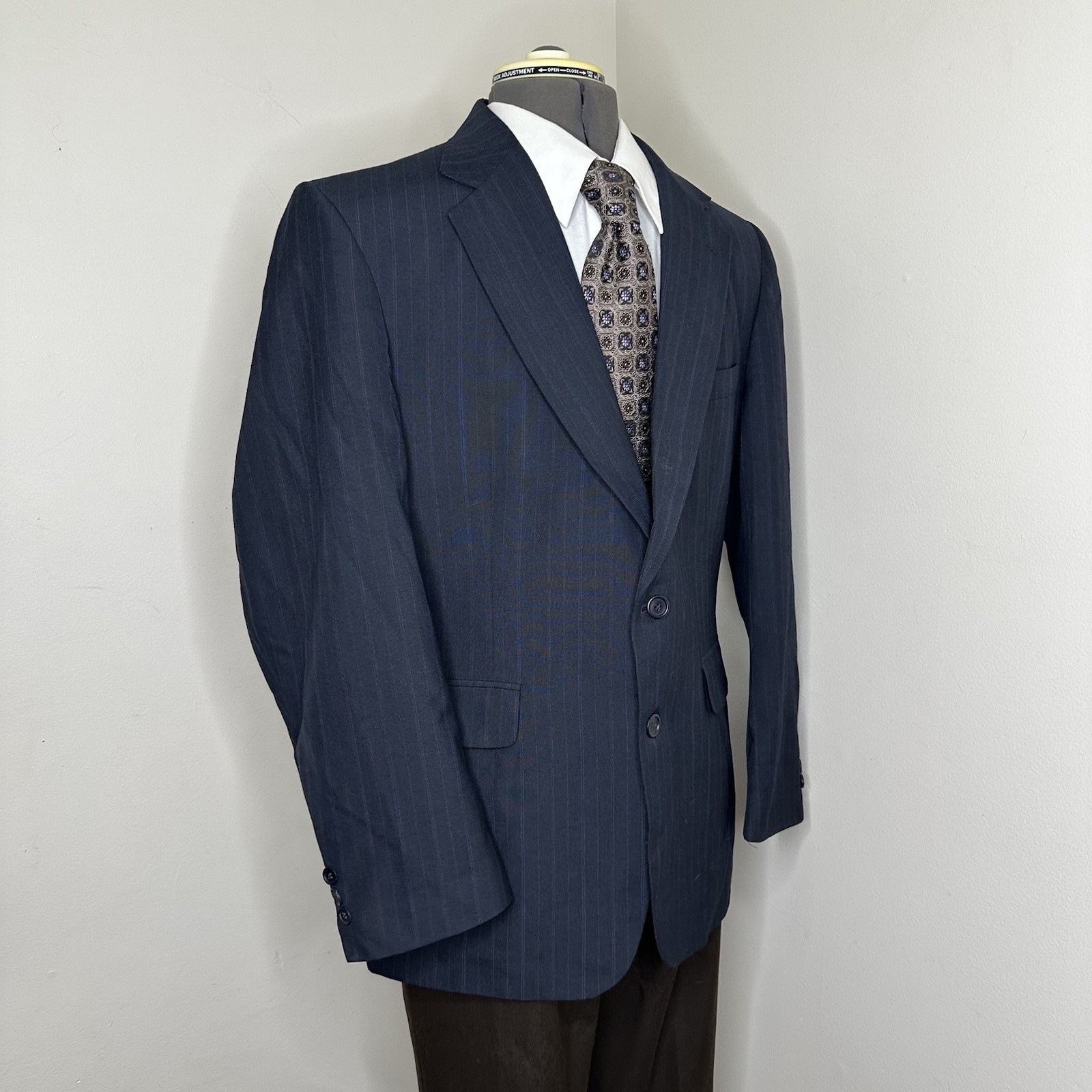 Towncraft Mens 43R 47″ Blazer Sport Coat Suit Jacket Navy Blue Striped 2 Button