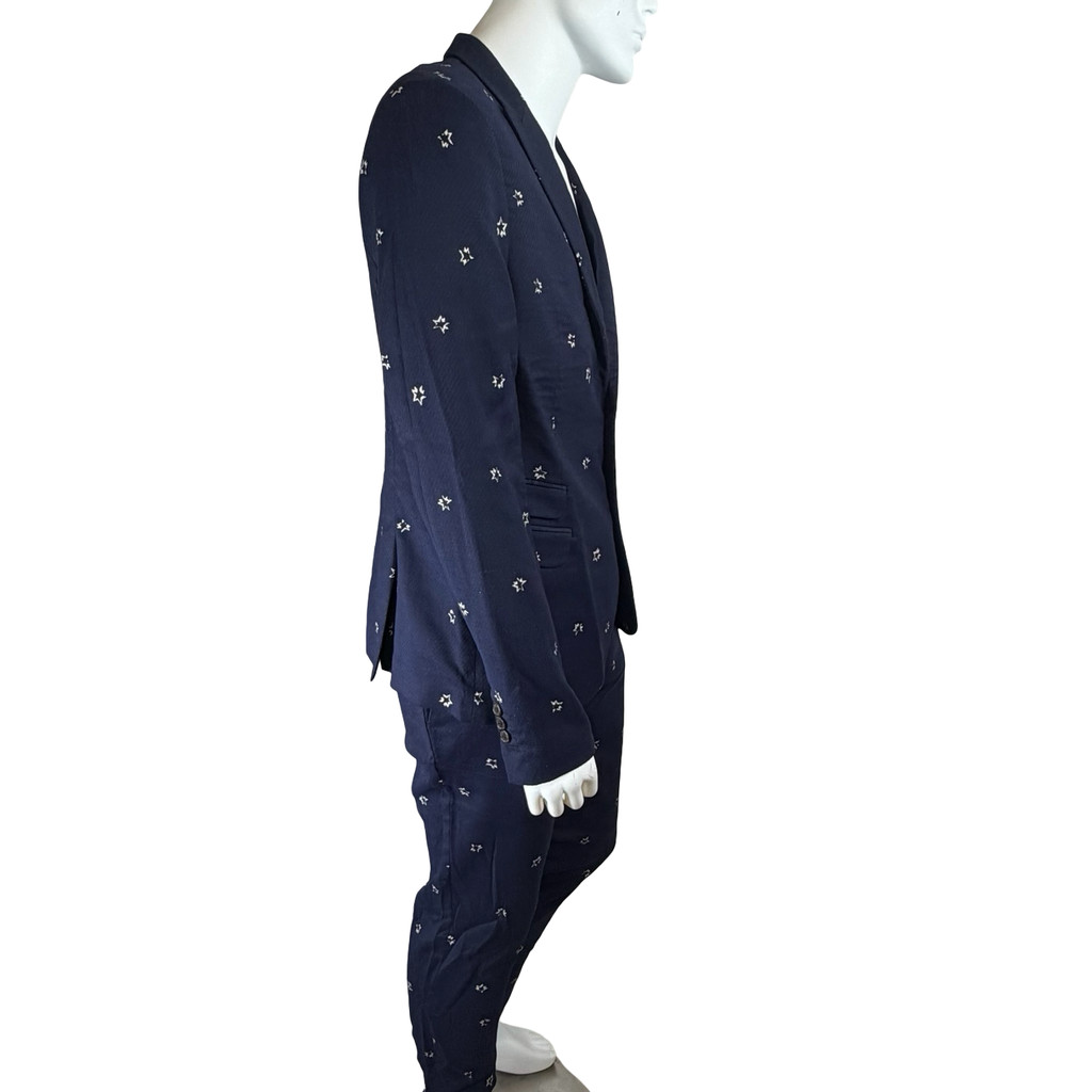 Neil Barrett Navy Blue Star Suit Set 44R Jacket / 36W x 33L Pants Tailored Fit