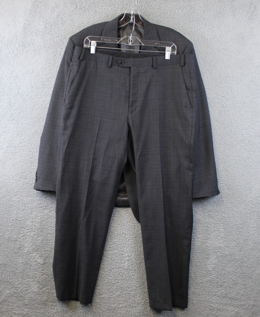 Ralph Lauren Gray Glen Plad Suit Jacke Blazer & Pants Two Piece Set Sz 44R Wool