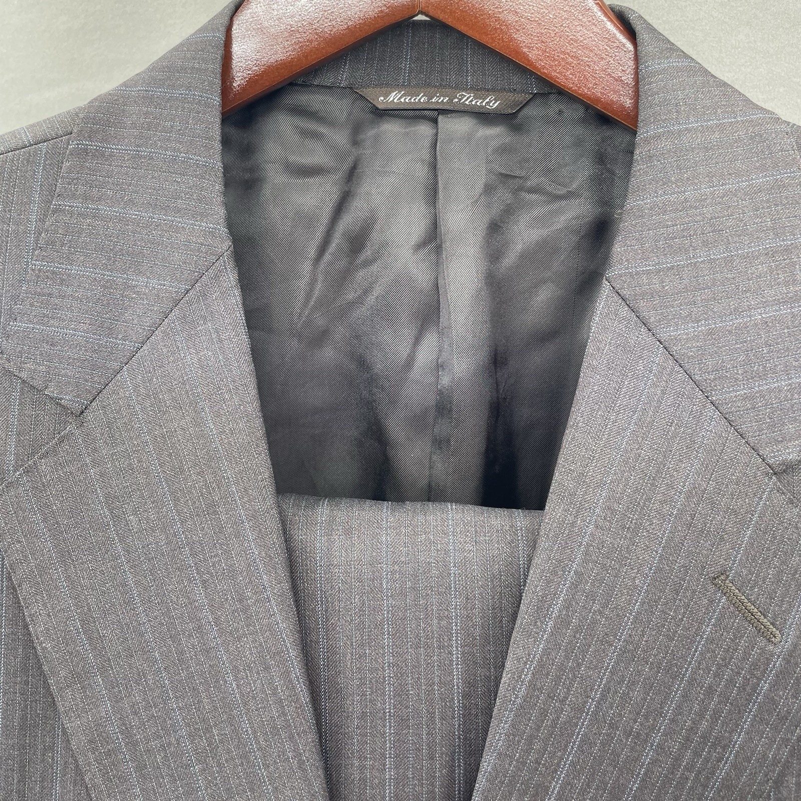 Canali Wool Brown Charcoal Striped Suit Jacket Pants EU 54L US 44L 36×29