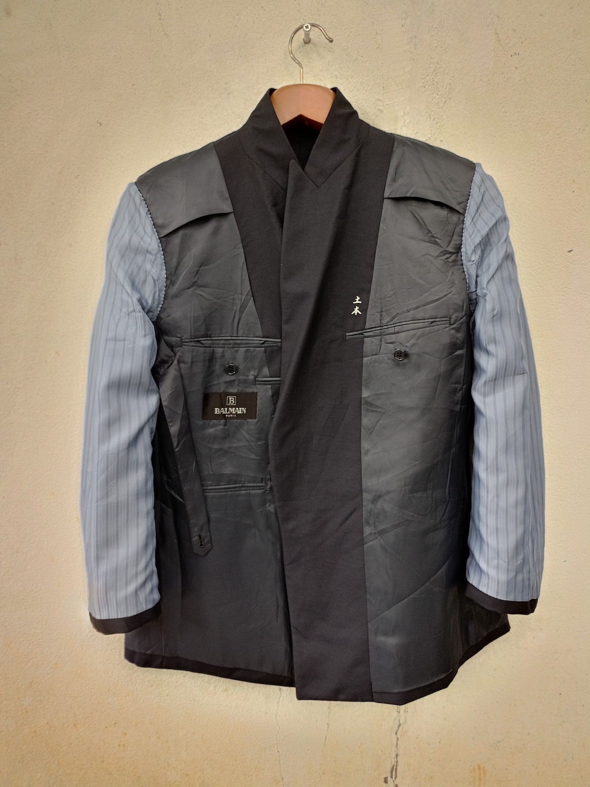 Vintage Balmain Paris Wool Blazer 42R Double Breasted Navy Made in Japan Men