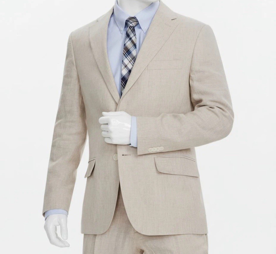 Tommy Hilfiger Beige Modern-Fit Linen 2 Pc Suit – Jacket 38S Pants 32WX30L