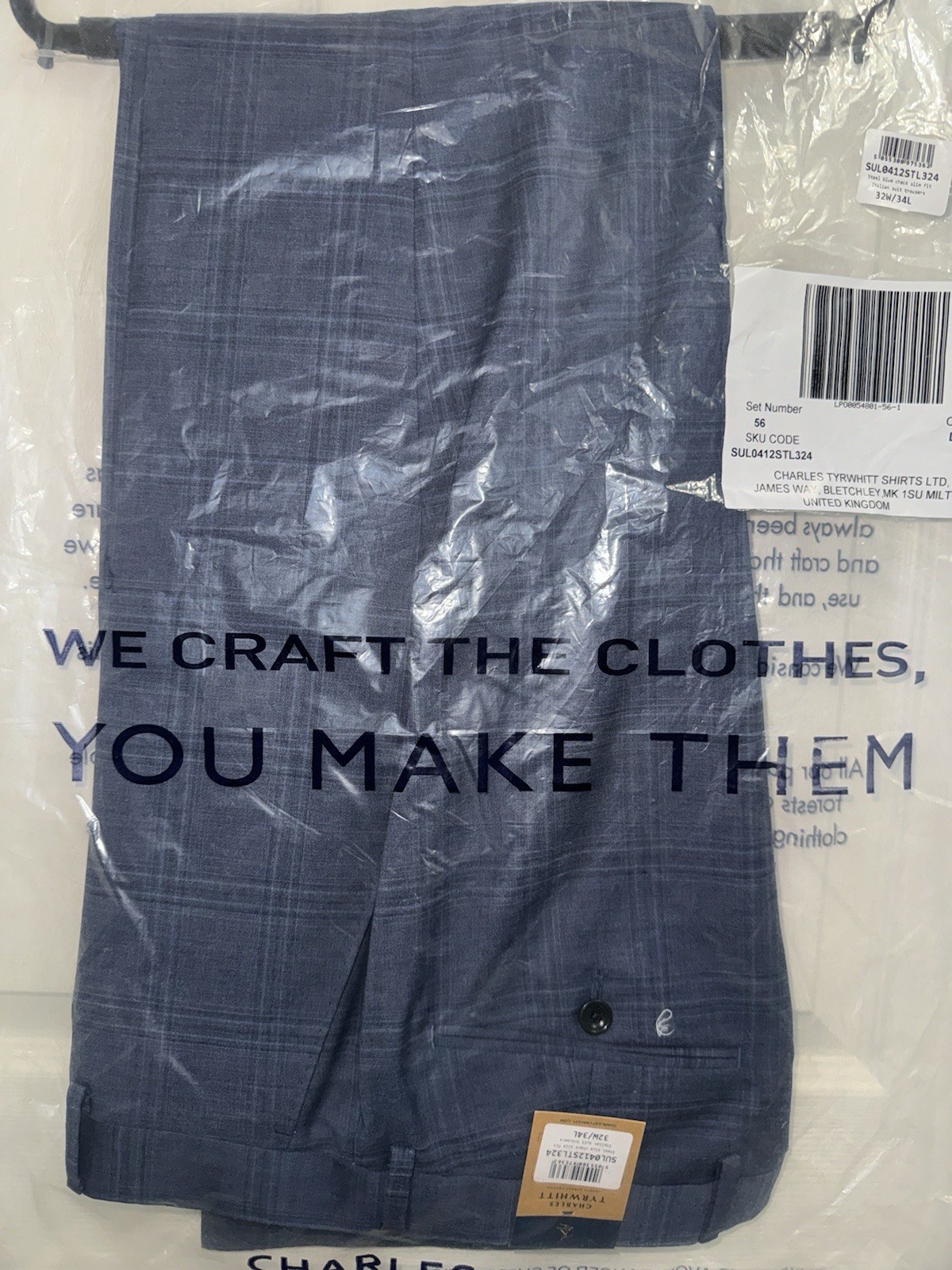 CHARLES TYRWHITT Steel Blue Check Slim Fit Italian Suit Pants – Size 32W x 34L