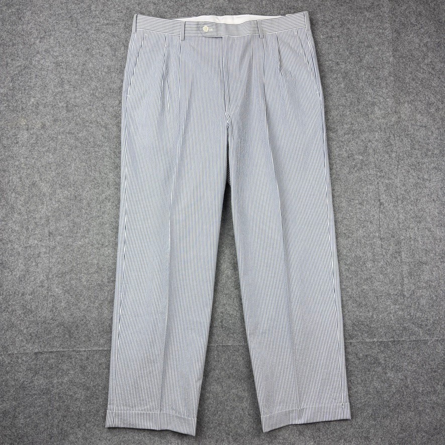 Brooks Brothers Suit Men 44L 39×30 Blue White Seersucker Pinstripe Cotton Summer