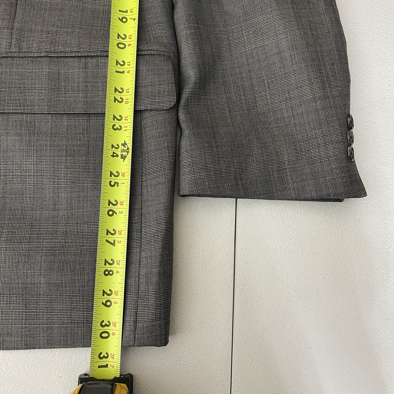 Stanley Blacker Sport Coat Mens 52R Brown Gray Blue Plaid Windowpane Two Buttons