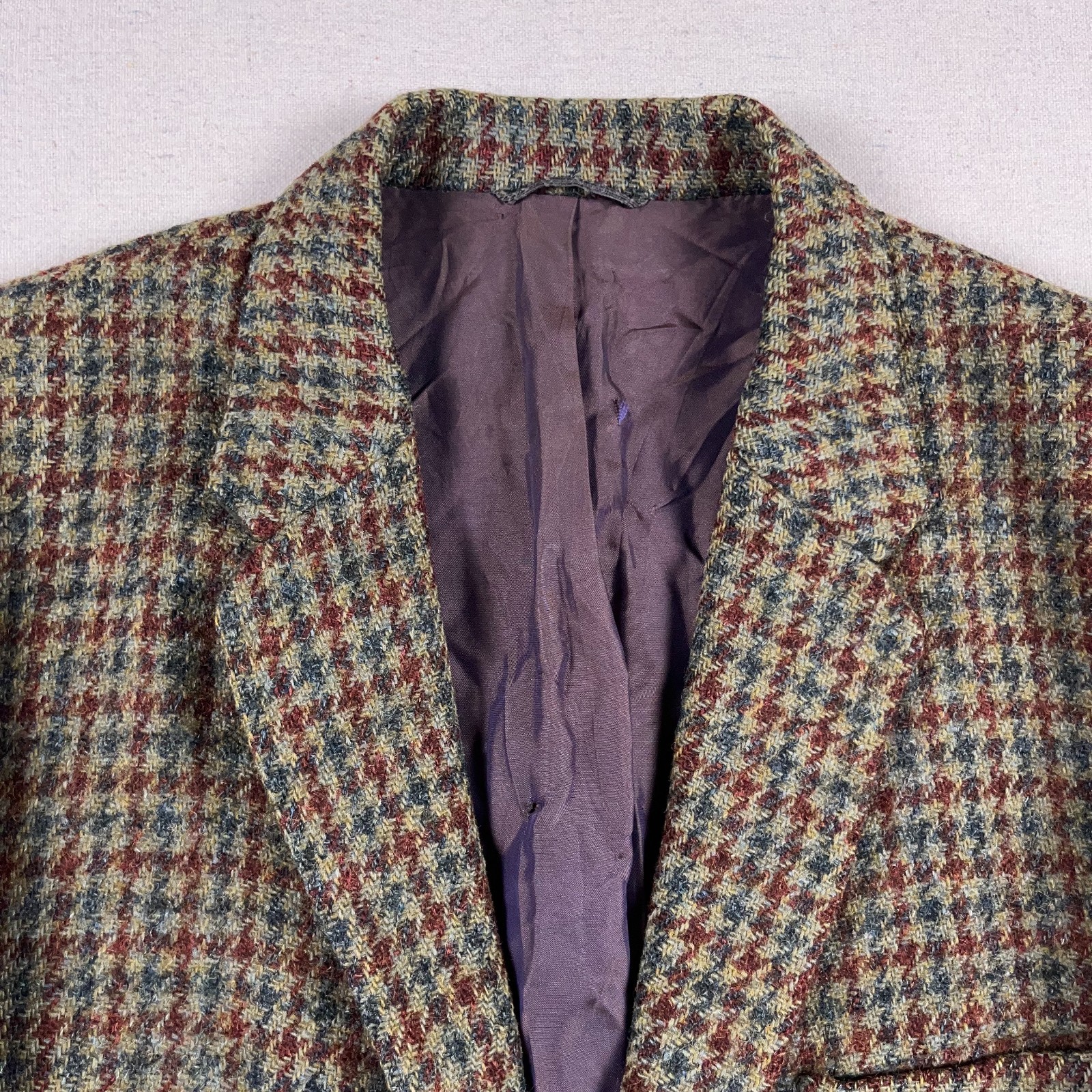 Vtg 50s Harris Tweed Blazer Mens 44R Brown Houndstooth Thomas Madison Smiths