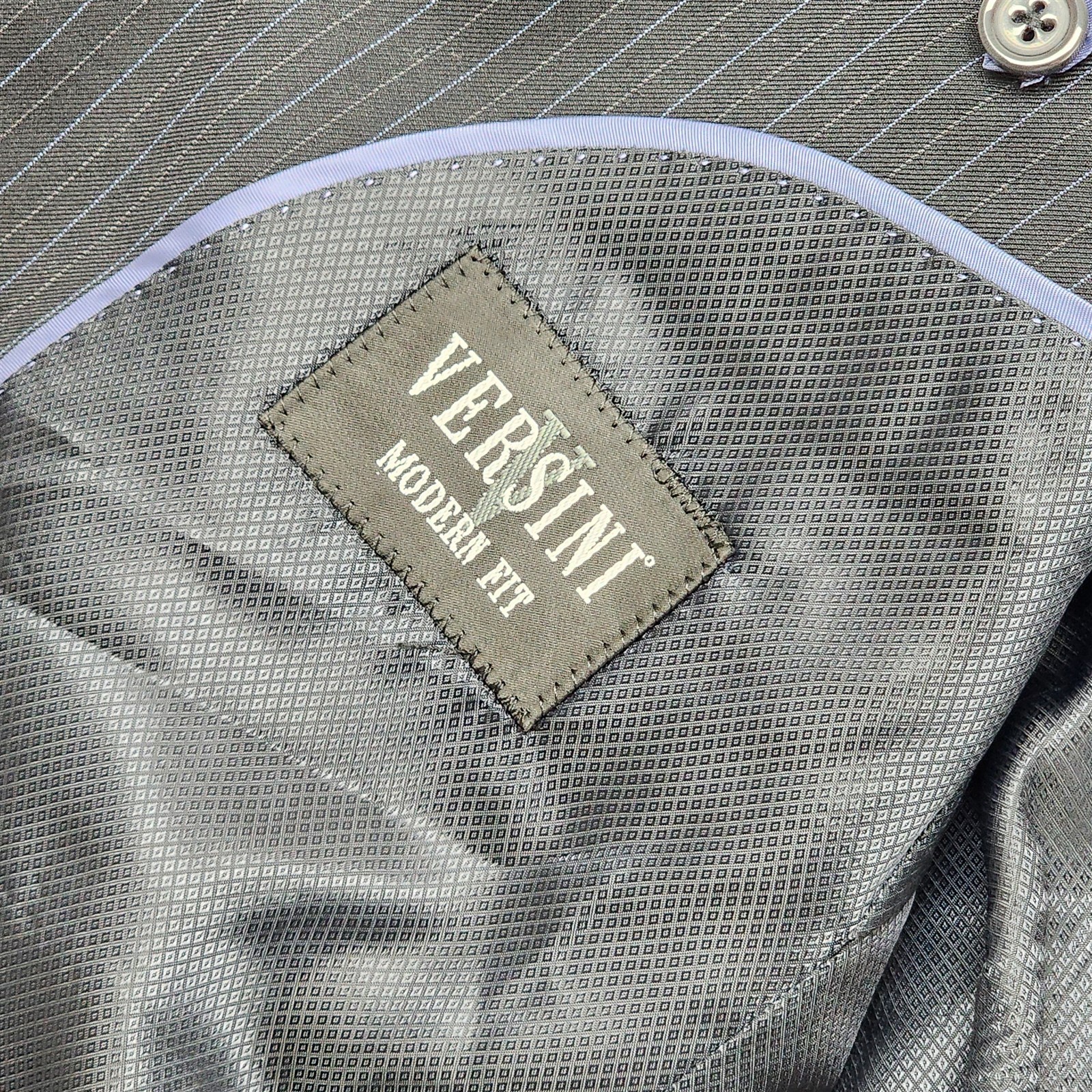Versini 40R 32×32 Gray Pinstripe Wool Blend Slim 2Btn 2Pc Mens Jacket Pants Suit
