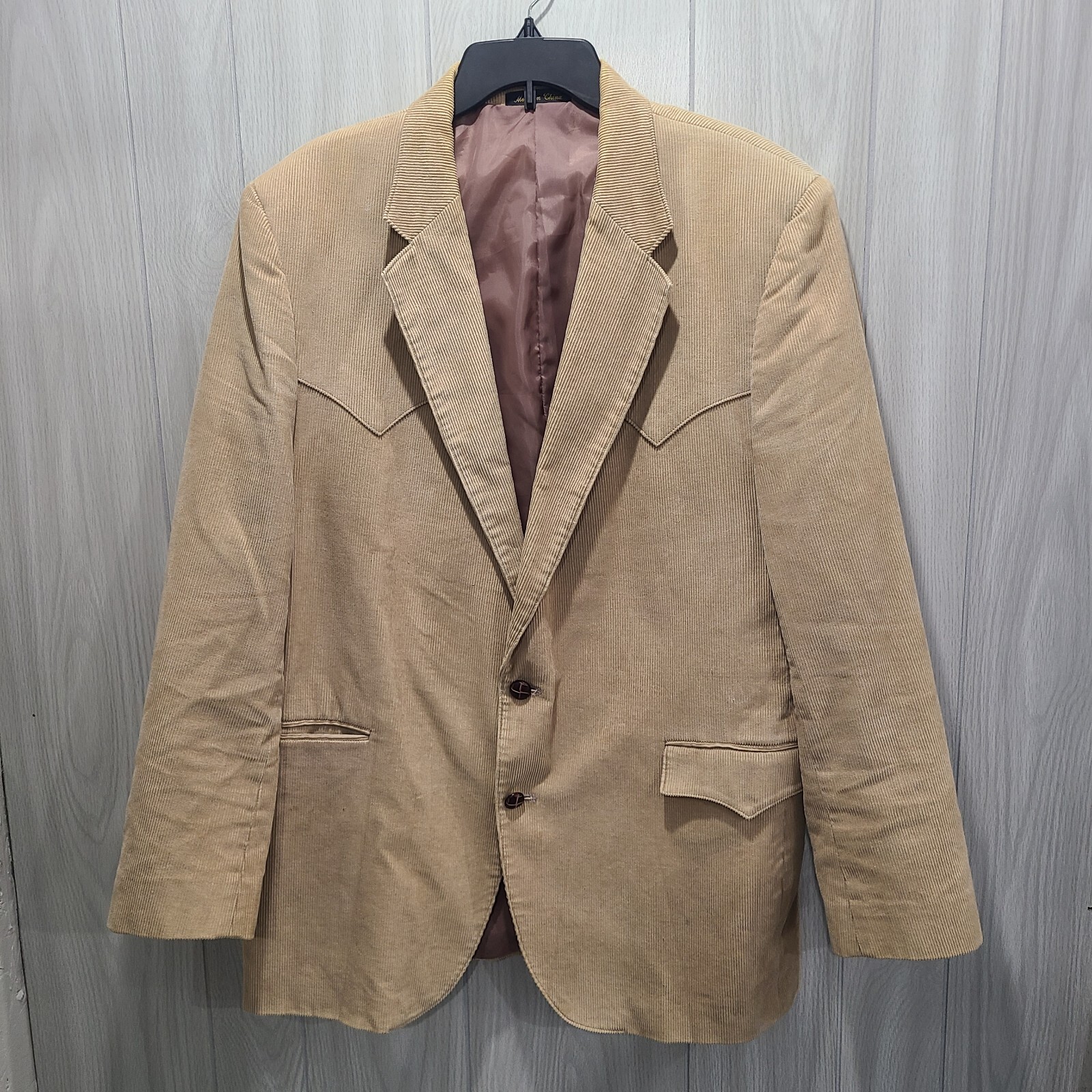 Corduroy Sport Coat 46 L Beige 100% Cotton Shell 100% Polyester Lining Office