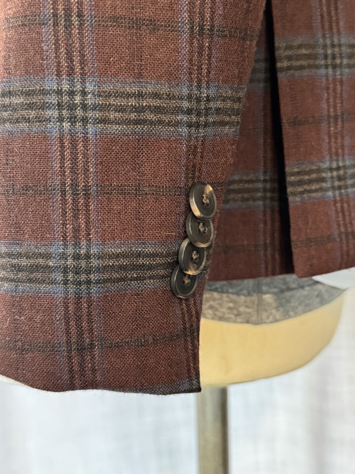 COLE HAAN Men Sport Coat Jacket Blazer MADE IN MEXICO BROWN BLUE CHECK 42S*