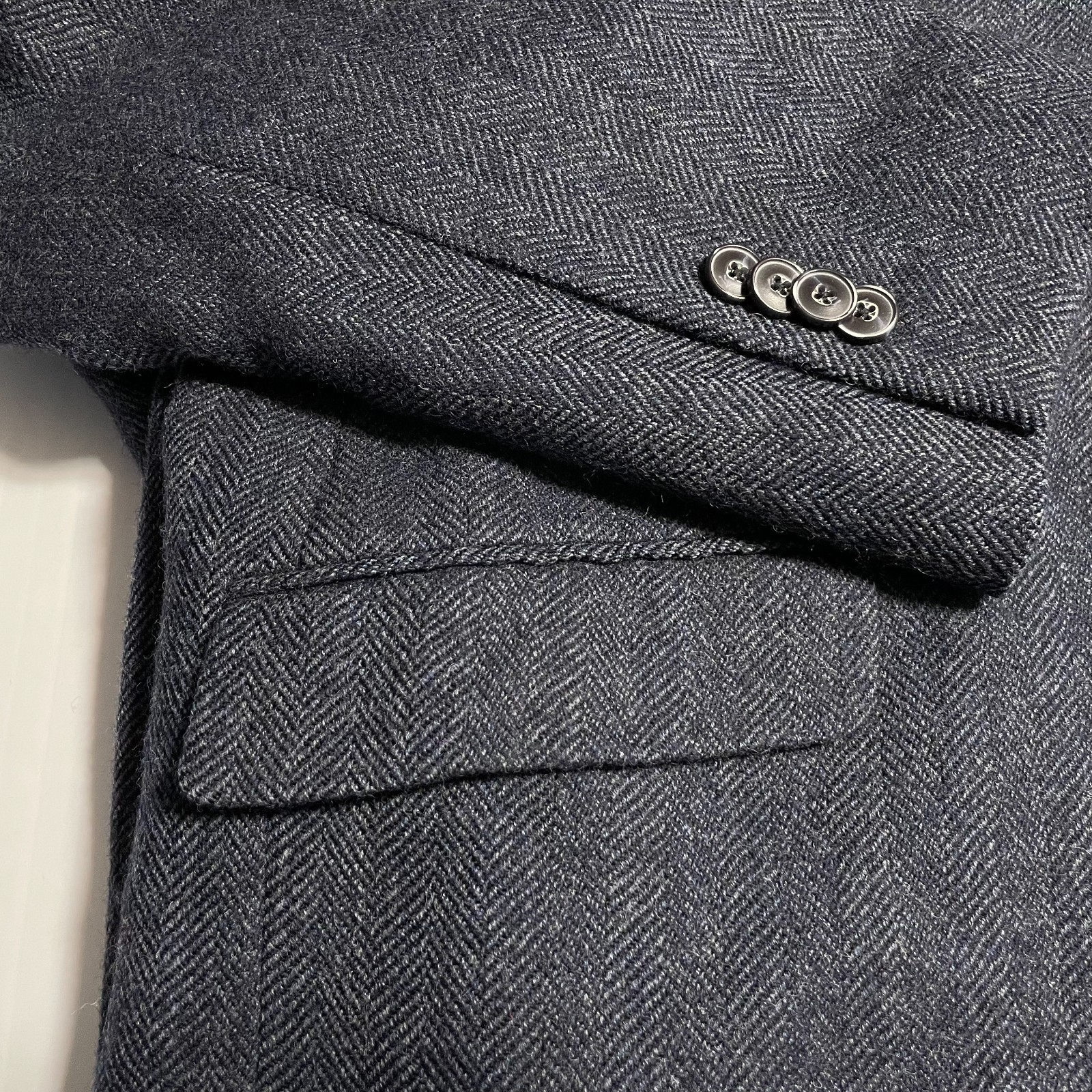 Jos A Bank 1905 Blue Herringbone Tweed Wool Sport Coat Tailored Fit 46L *