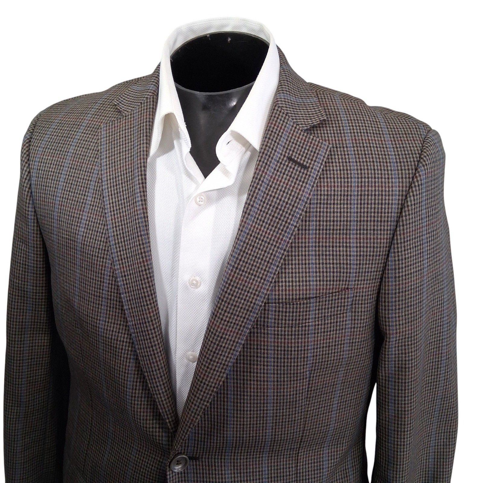 Mantoni Sport Coat Mens 42S Brown Glen Check 100% Wool Double Vent Blazer