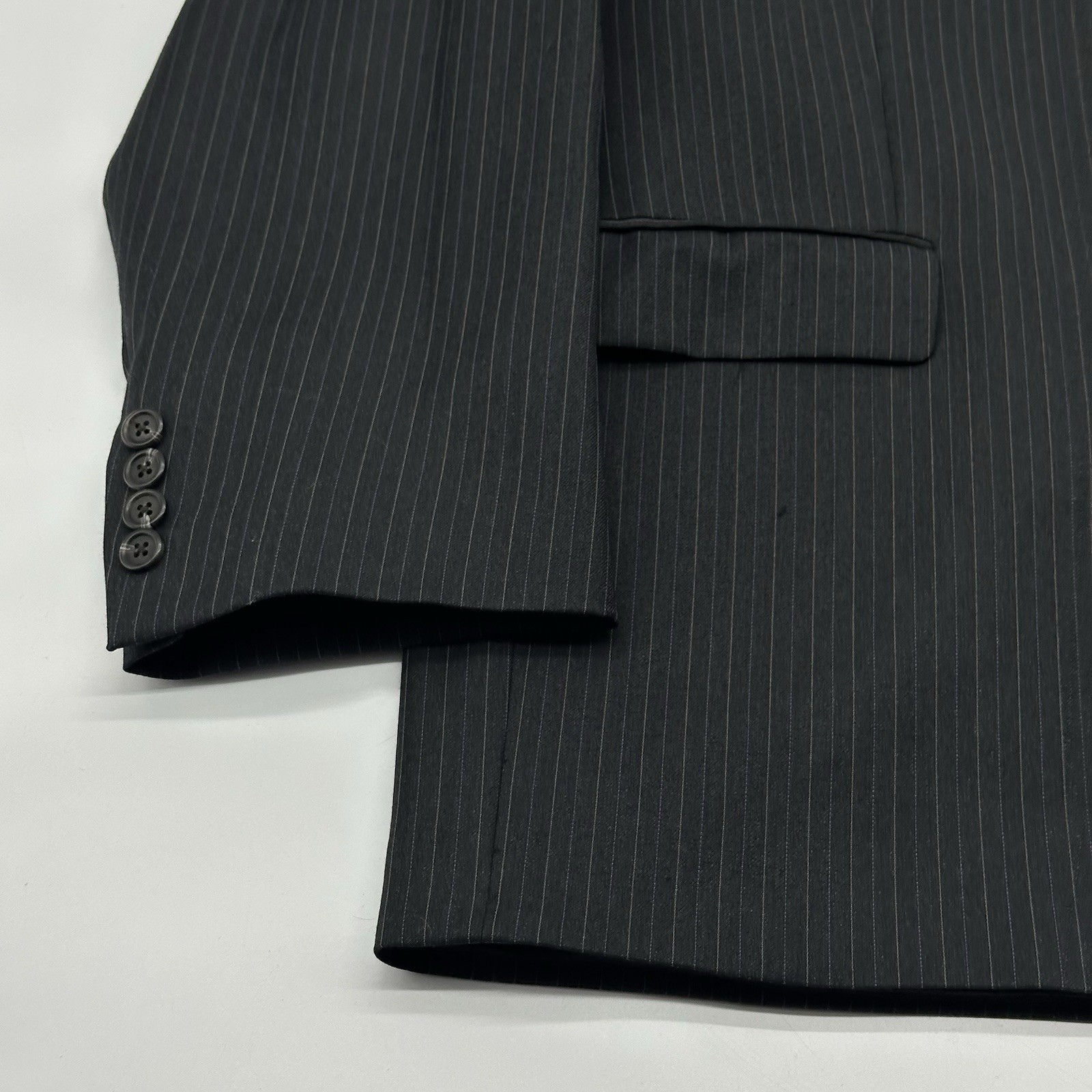 Lauren Ralph Lauren Size 46R Black Wool Pinstripe Single Breasted Suit Jacket