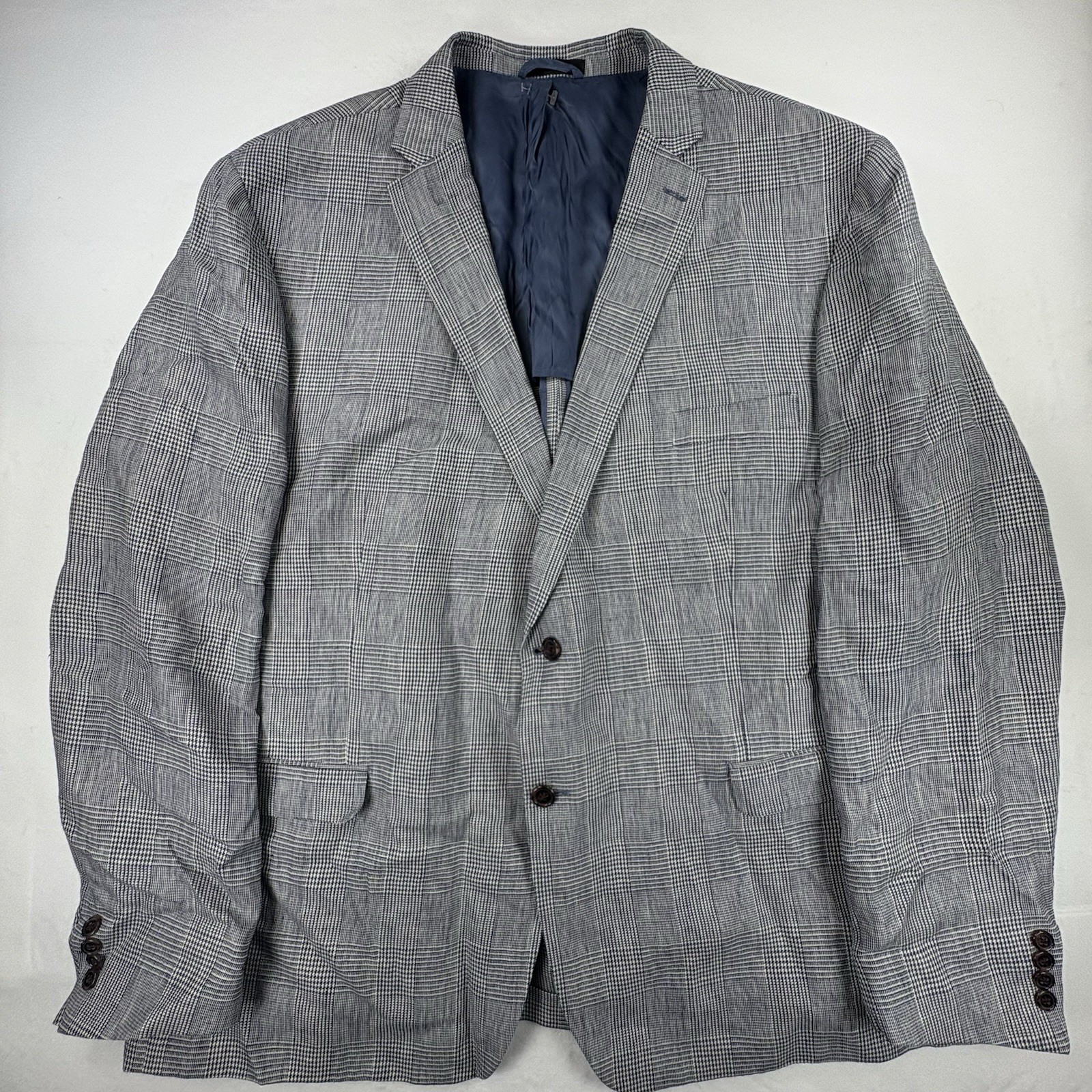 Lauren Ralph Lauren 56L Sport Coat Blue White Glen Plaid 100% Linen Blazer Big