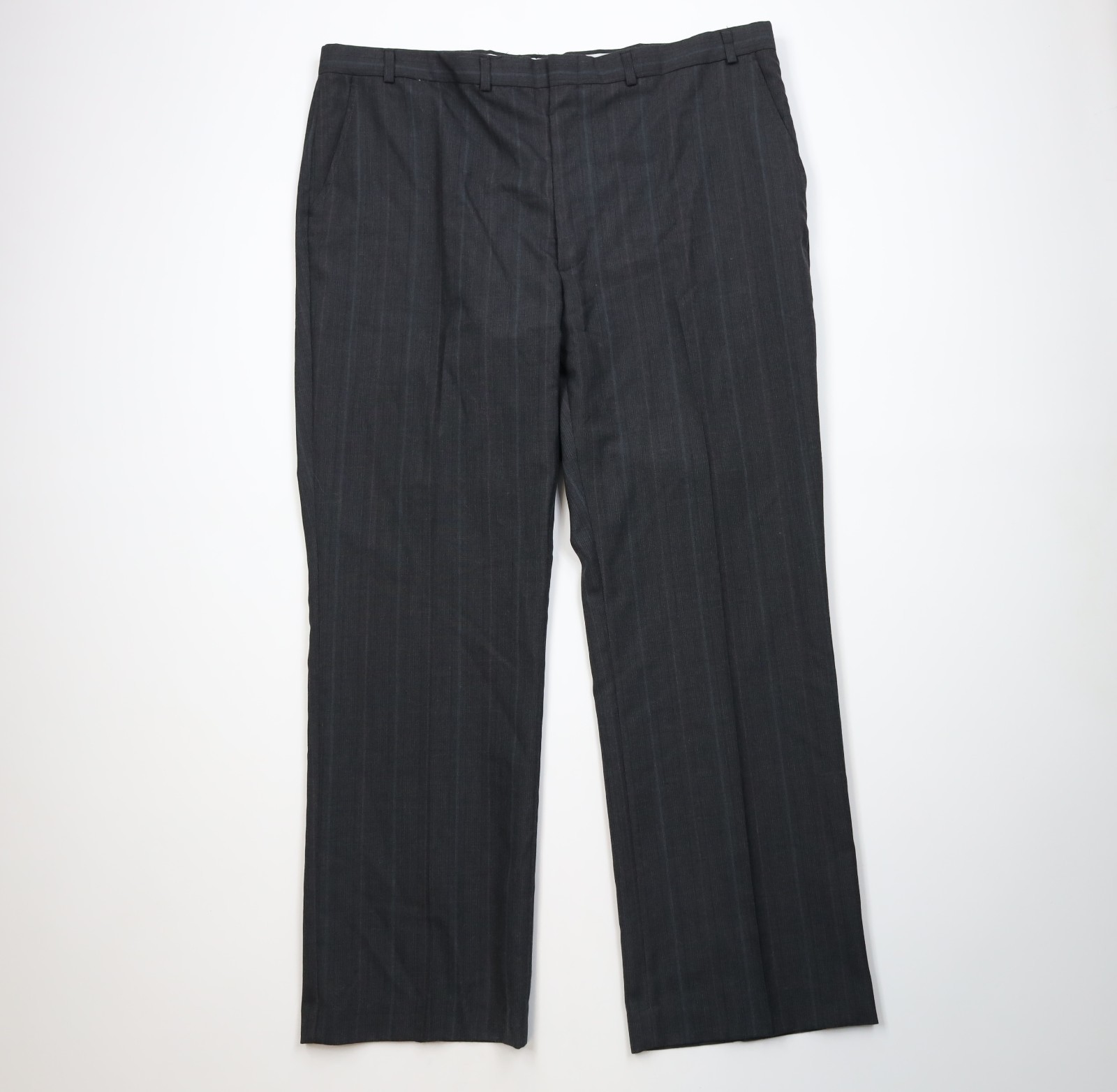 Vtg 90s Streetwear Mens 52L 2 Piece Wool Striped Suit Wide Leg Gray 44×32 USA