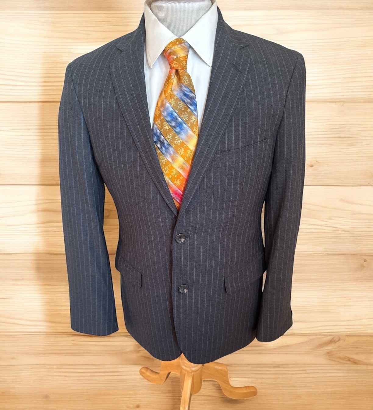 Strong Suit Gray Blue Stripe Reda Wool Silk Jacket Sport Coat Blazer Mens Sz 40R