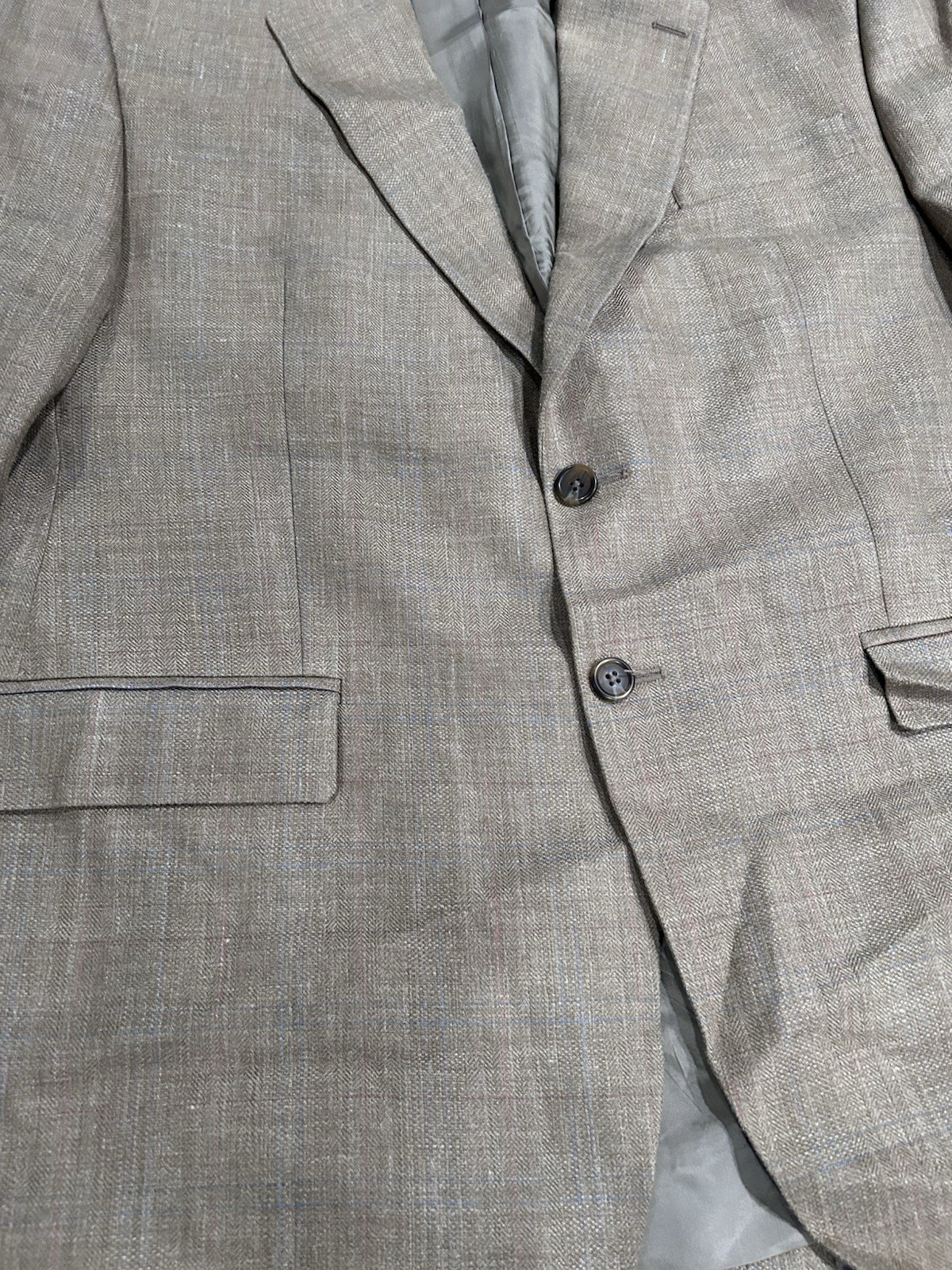 Lauren Ralph Lauren Mens Tan Plaid Wool Blend Sport Coat Blazer Jacket 44R
