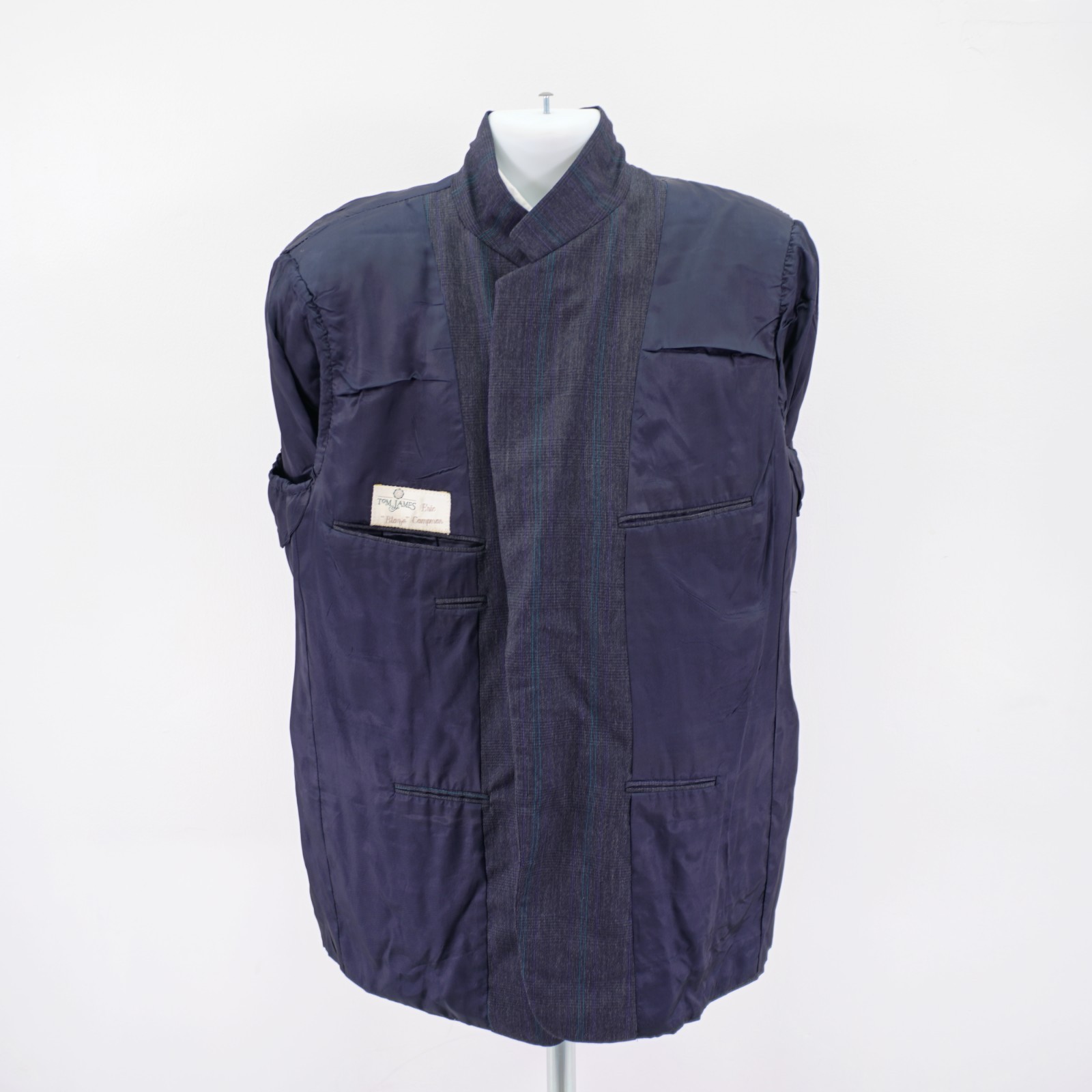 Tom James Thick Wool Gray Plaid W/ Purple Green Striped 2 Piece Suit 46L 44 / 32