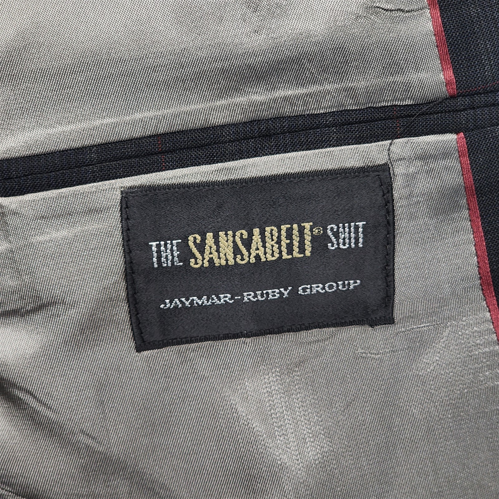 Vtg Sansabelt USA 42R 36×28 Dark Gray Check Wool 2Btn 2Pc Mens Jacket Pants Suit