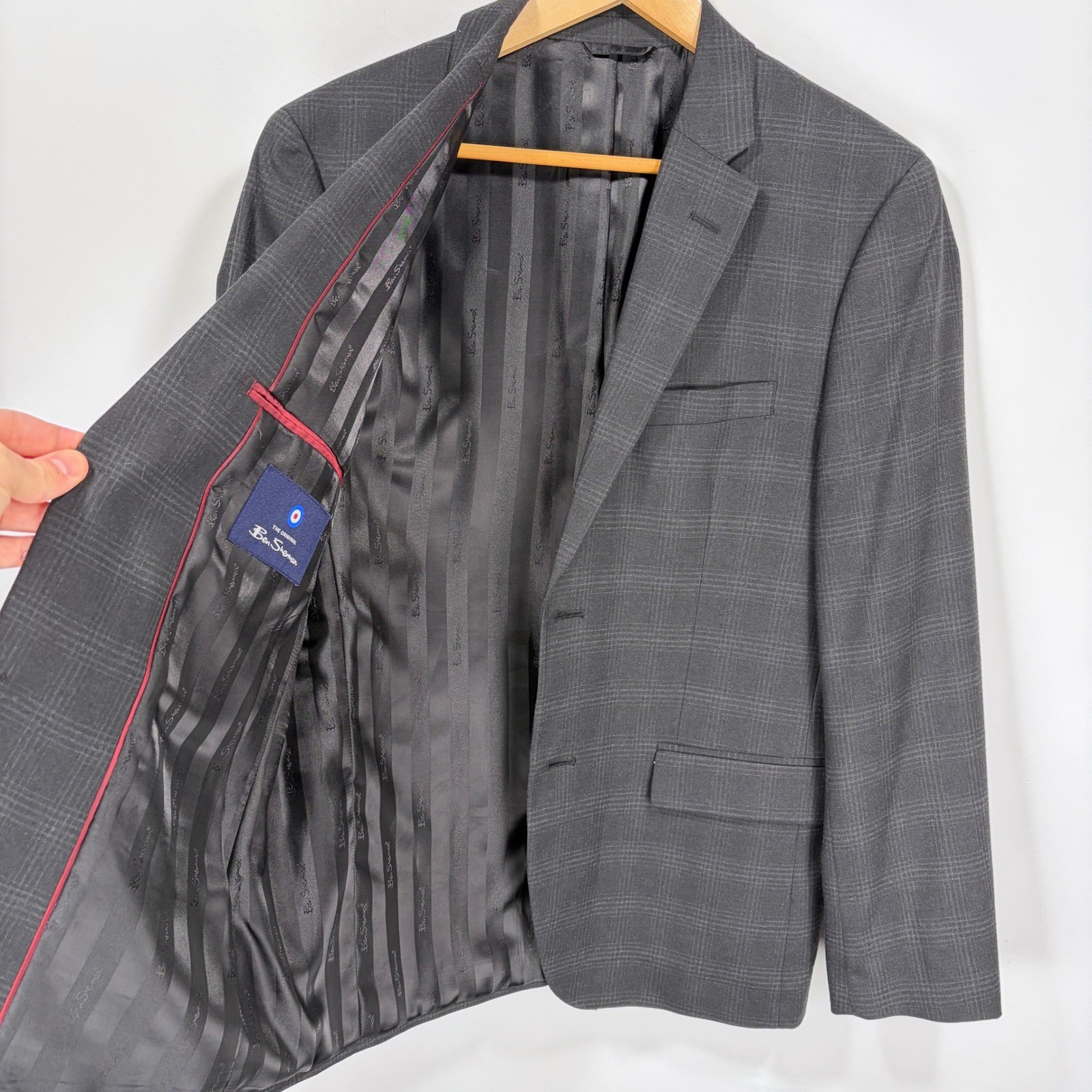 Ben Sherman Sport Coat Blazer Jacket Men 38S Gray Black Check Poly Rayon 2 Btn
