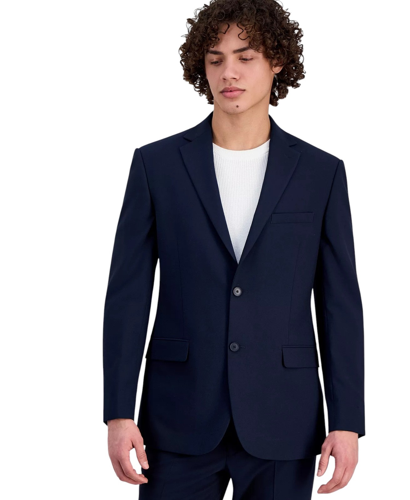 Dkny Mens Modern fit 2 Piece Suit 38 S / 31 Waist Navy Blue Solid Stretch