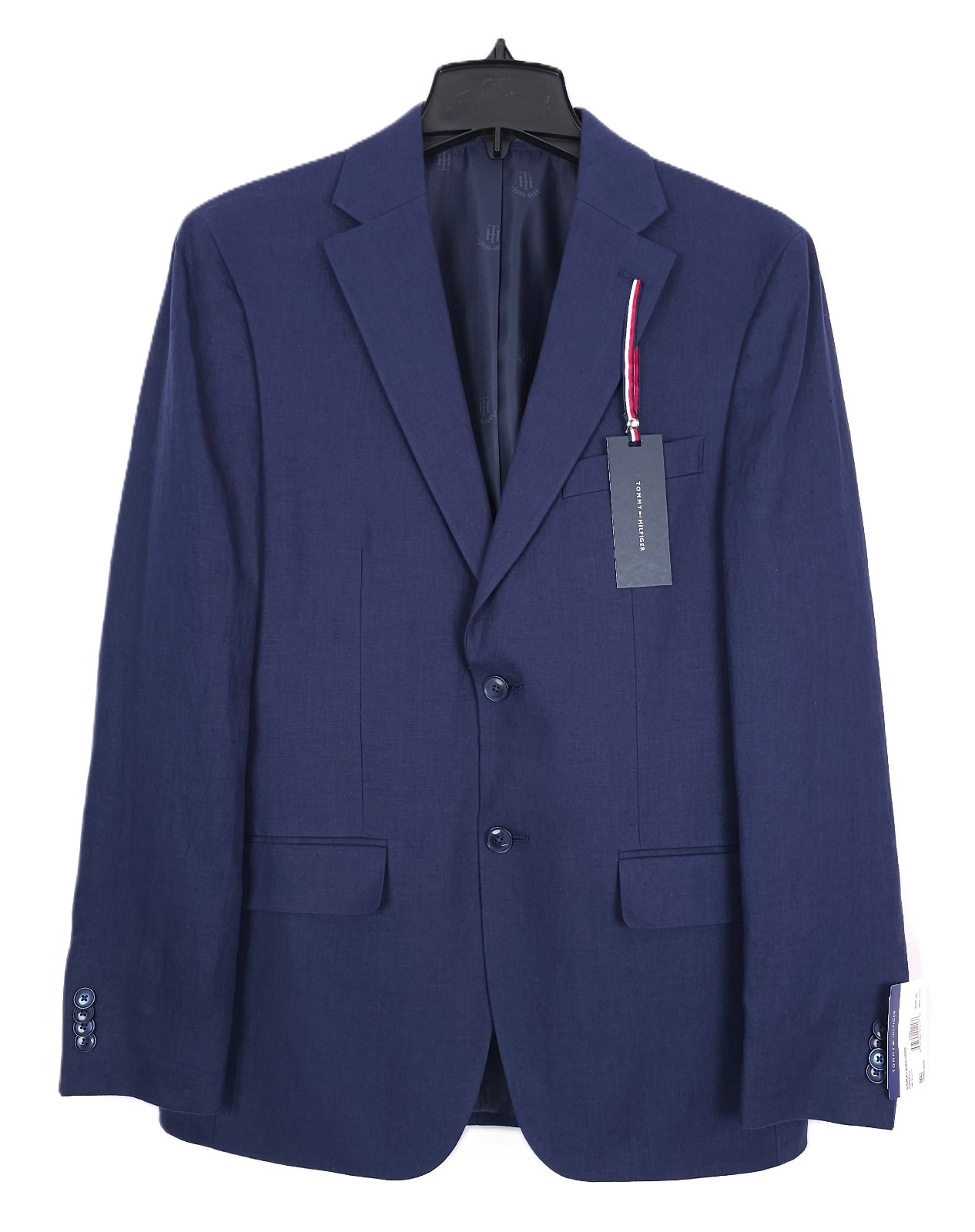 Tommy Hilfiger Mens Modern Fit Linen Sport Coat Blazer 36S Navy Blue Solid NWT