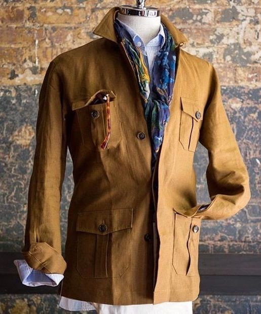 Linen Kahki Men’s Safari Jacket Wedding Summer Casual Outdoor Hunting Coat 2pcs